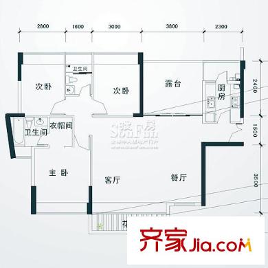 徽王府户型图水榭花郡 3室2厅2卫