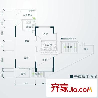 徽王府户型图蝶恋花 2室2厅1卫1厨