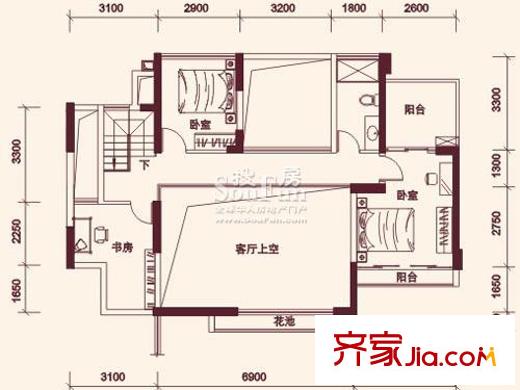南光城市花园户型图南光户型H户型四房二厅178平复式上层 4室2厅