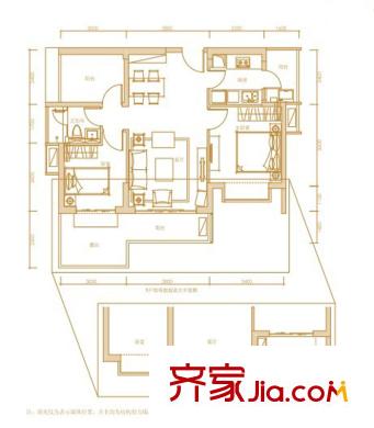 招商雍景湾户型图6C栋B户型 3室2厅2卫1厨