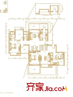 招商雍景湾户型图3栋C+D户型 2室2厅2卫1厨