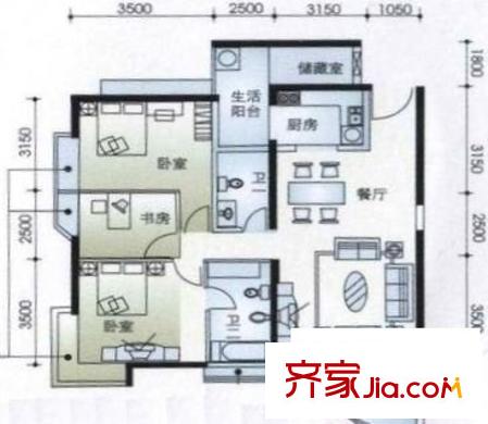 中海深圳湾畔花园 3室 户型图
