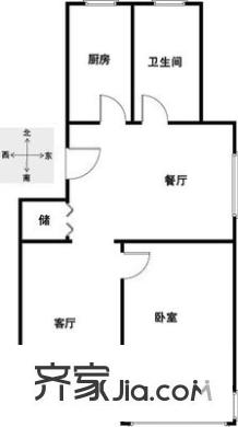 德兴城户型图一室一厅一卫一厨 1室1厅1卫1厨