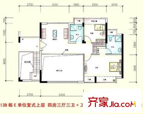 万科城户型图四房三厅三卫一厨 4室3厅3卫1厨
