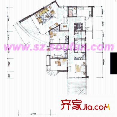 御景东方户型图4-7栋B户型 3室