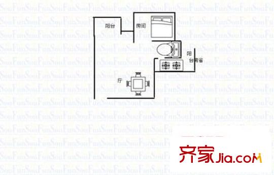 3号线城市公寓 1室 户型图