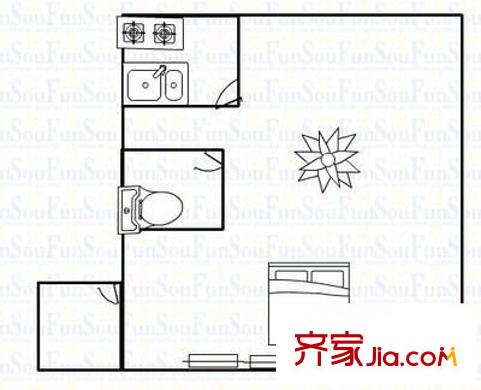 3号线城市公寓 1室 户型图