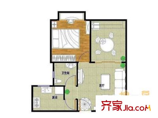阳光棕榈园三期 1室 户型图