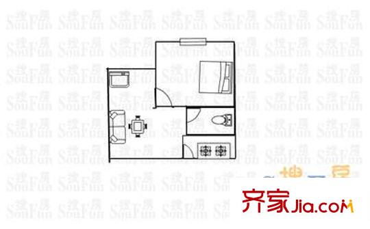 阳光棕榈园三期 1室 户型图