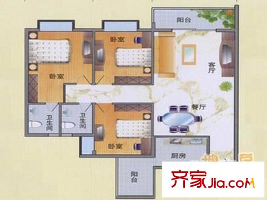 阳光棕榈园三期 3室 户型图