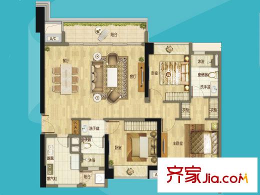 万科天誉户型图万科广场户型02 3室2厅2卫1厨