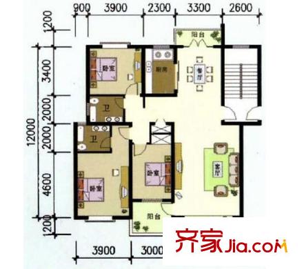 深圳 万科天誉 3居 户型图3