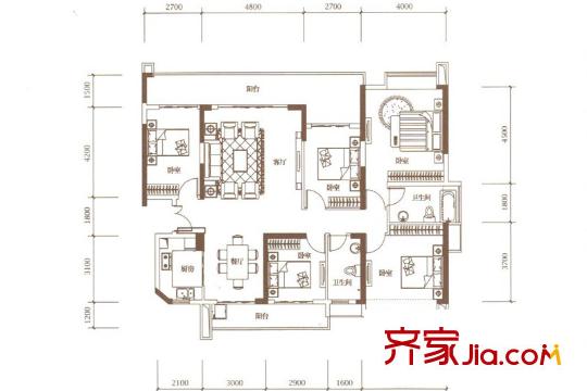 绿海湾花园户型图C座01户型 5室2厅2卫1厨