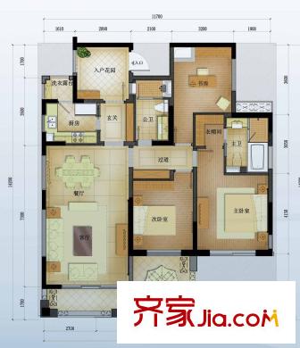 中信山语湖4D-01户型 3室2厅2卫1厨