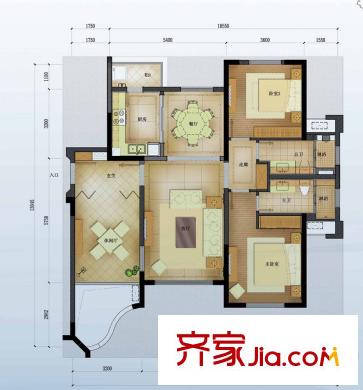 中信山语湖3C-01户型 2室2厅2卫1厨