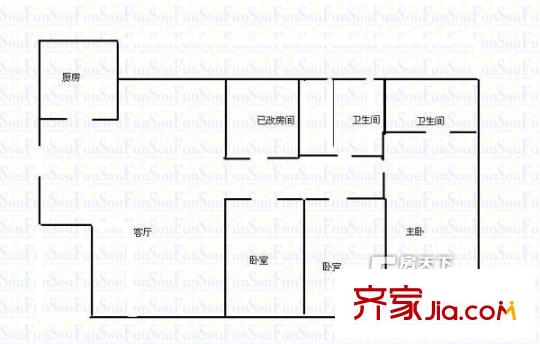 左庭右院户型图四房两厅两卫面积约115平方米 4室2厅2卫1厨