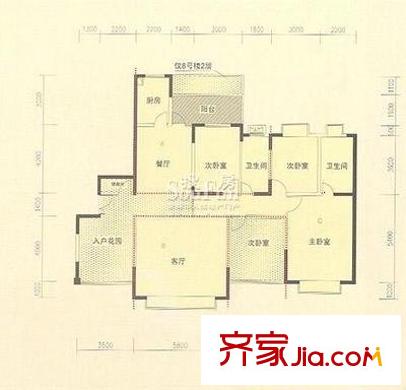 龙城国际户型图三房二厅二卫一厨 3室2厅2卫1厨