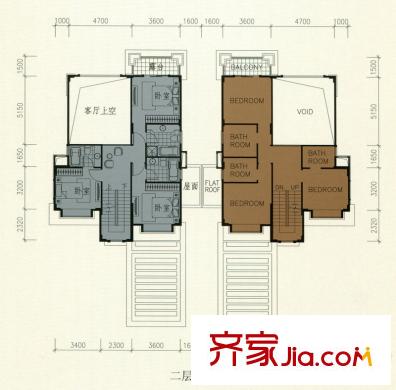 海逸豪庭御峰A户型二层平面图 5室2厅5卫4厨