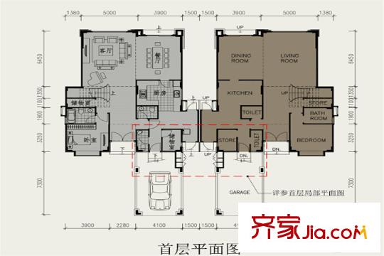 海逸豪庭御翠湖畔B户型首层 6室2厅6卫1厨