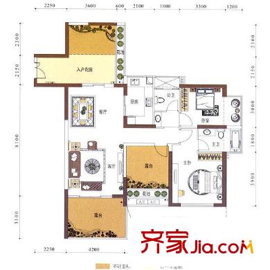 君悦龙庭户型图七栋04户型/五栋02户型偶数层 3室2厅2卫