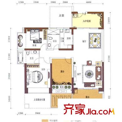君悦龙庭户型图五/七栋03户型偶数层 3室2厅2卫