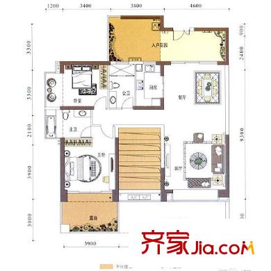 君悦龙庭户型图五/七栋03户型奇数层 3室2厅2卫1厨