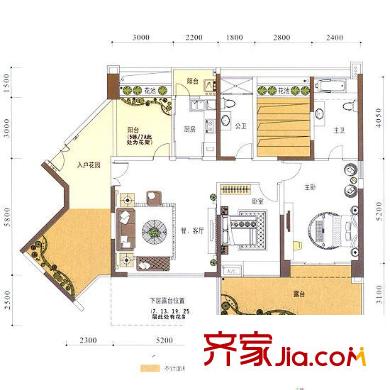 君悦龙庭户型图五/七栋01户型奇数层 3室2厅2卫