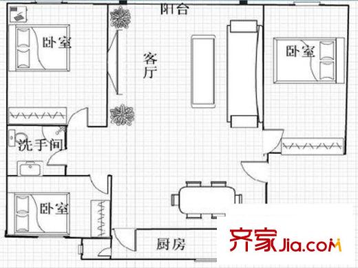 月亮湾花园 3室 户型图