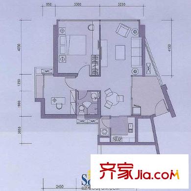 后海公馆户型图04户型 2室2厅1卫1厨