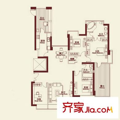 兰溪谷二期户型图四房-户型二 4室2厅2卫1厨