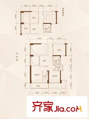 阳光里户型图B户型 2室2厅1卫1厨