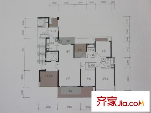翡翠海岸户型图A/B座177平户型 4室2厅2卫1厨