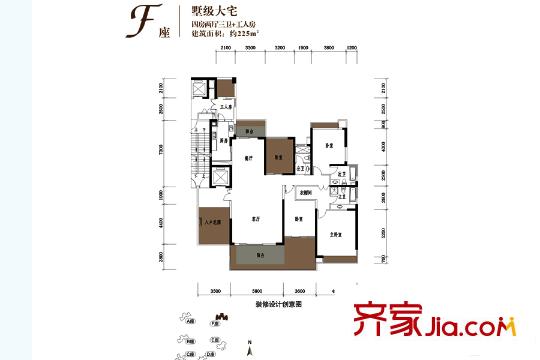 翡翠海岸户型图F座户型 4室2厅3卫1厨