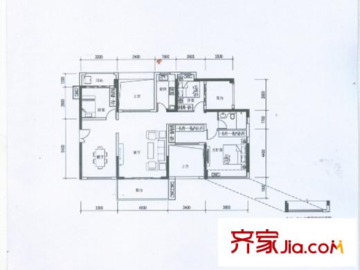 阳光海滨花园户型图F户型三房两厅户型图 3室2厅1卫1厨