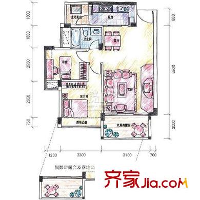 中海怡瑞山居 2室 户型图