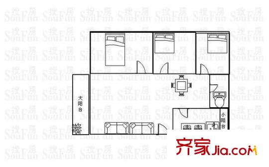 桃源村 3室 户型图