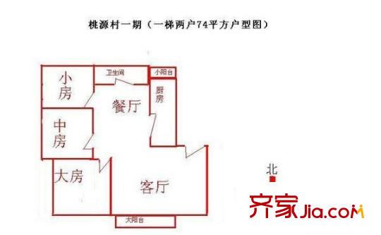 桃源村 3室 户型图