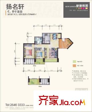 新德家园户型图扬名轩C,D平面图 2室2厅1卫1厨