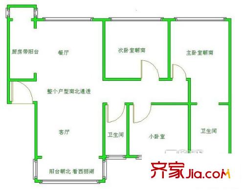 官龙名苑3室 户型图
