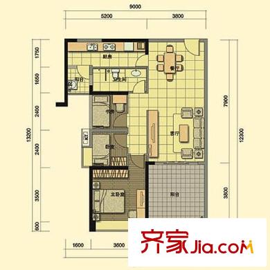 华业玫瑰郡户型图1栋1单元D户型 3室2厅1卫