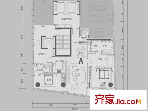 深圳湾1号T3A户型 3室2厅3卫1厨