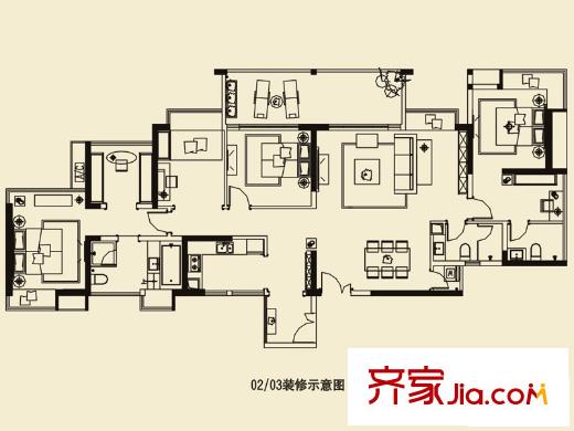 荔山公馆户型图4栋1单元02/03户型 4室2厅3卫1厨
