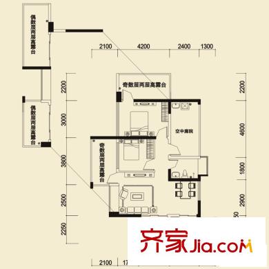 荔山公馆户型图3栋1单元11户型 2室2厅1卫