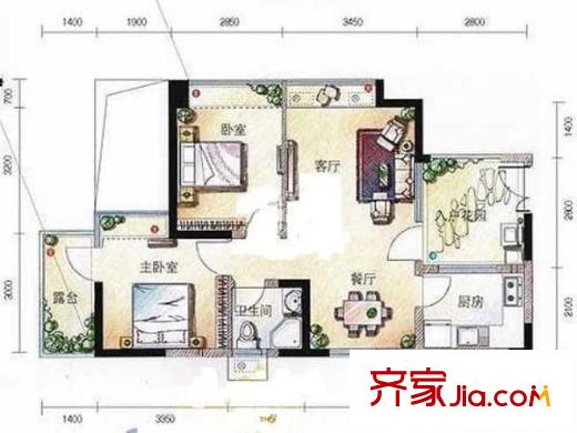 中央悦城一期 2室 户型图