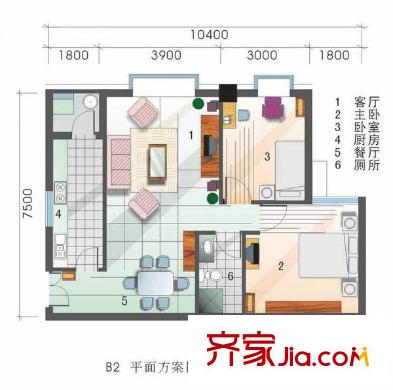 中央悦城一期 2室 户型图