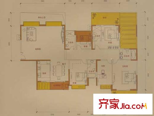 奥林华府户型图5栋1单元02奇数层 5室2厅4卫1厨