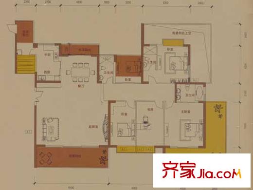 奥林华府户型图6栋02户型奇数层 5室2厅4卫1厨