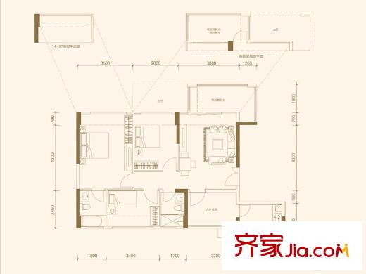 信义嘉御山13栋07户型 3室2厅2卫1厨
