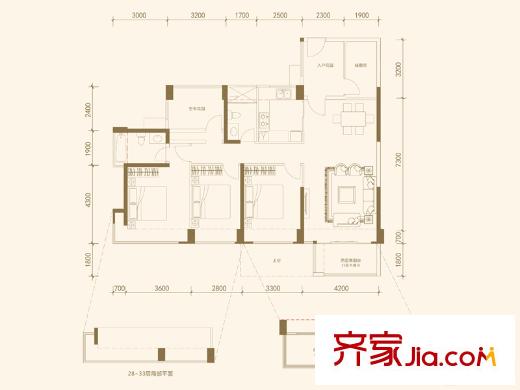 信义嘉御山15栋05户型 3室2厅2卫1厨