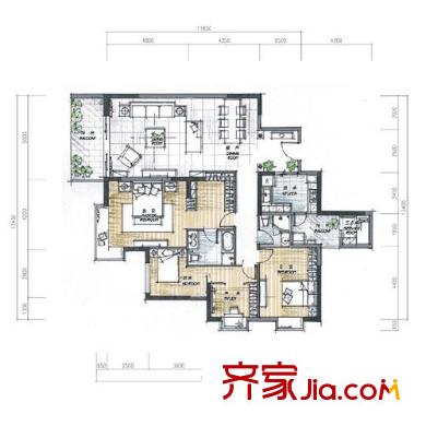 首地容御户型图03户型 4室2厅2卫